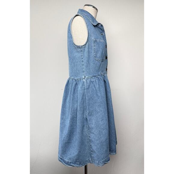 Vintage Rafaella Denim Dress Button Front Sleeveless Cotton Size 6 Cottagecore - Picture 6 of 9